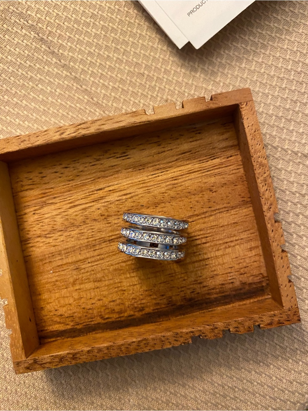 Touchstone Crystal Triple Threat Silver Multi-Row Pave Ring with Clear Crystals